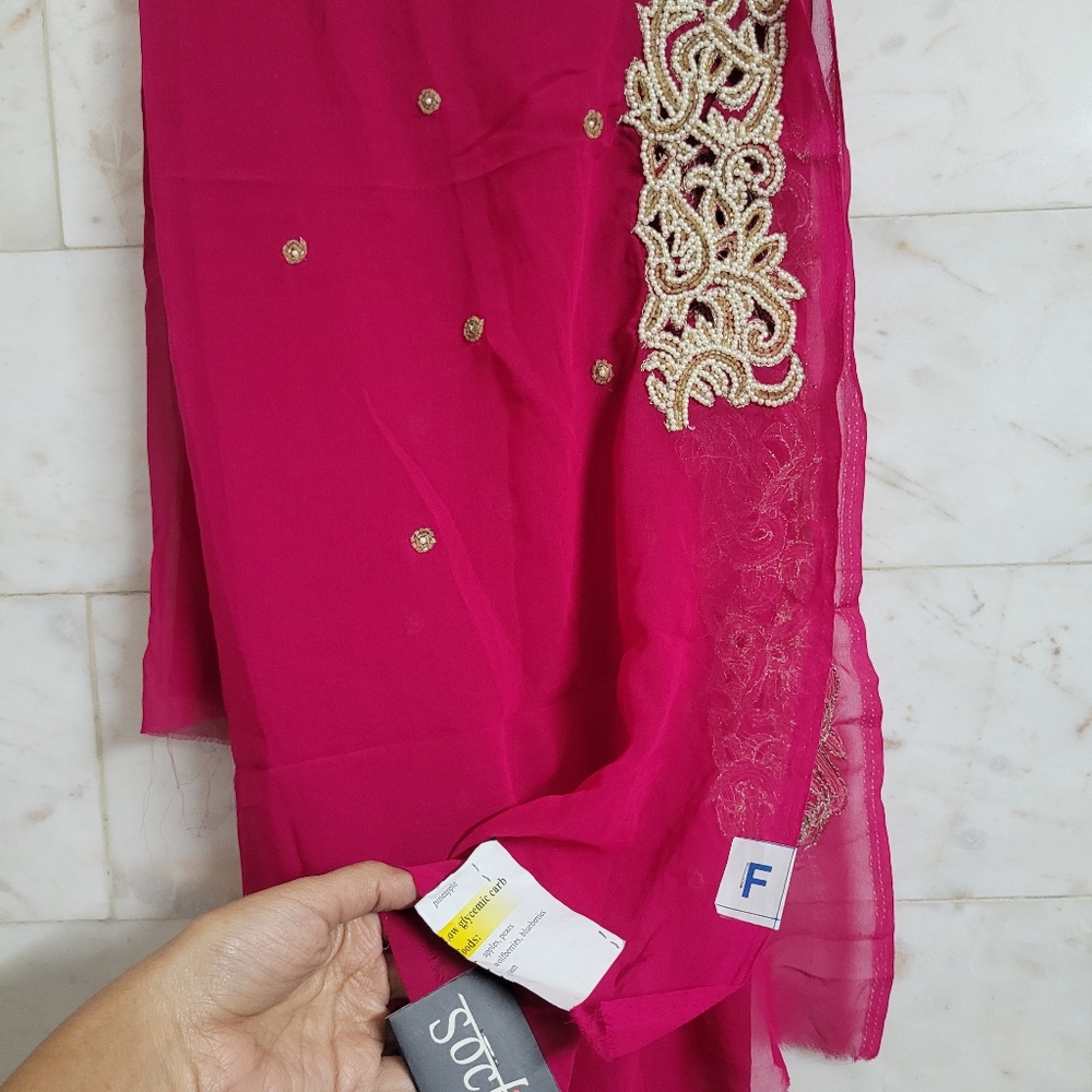 Hot Pink Saree with Pearls Work - Picture 14 of 14